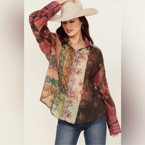 Free People We The Free flower patch long sleeve button down blouse